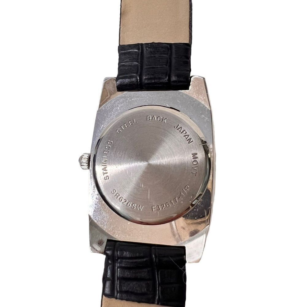Vintage Women's Watch Black Band Faux Leather Rhinestone Bezel Black Dial - Picture 15 of 16